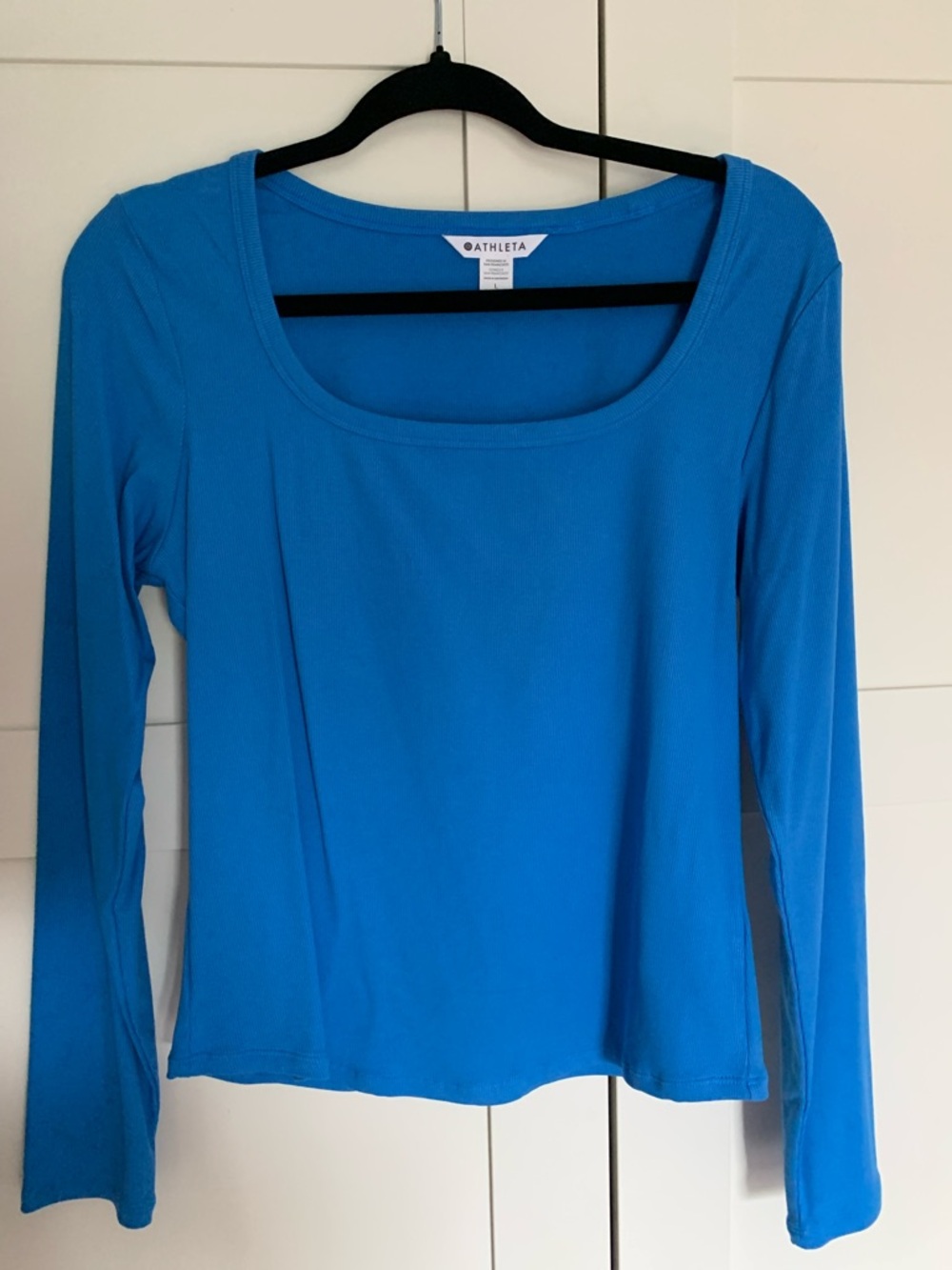 Athleta Square-Neck Signature Rib Long Sleeve Top in Bright Blue